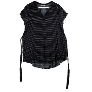Full Moon Maternity Short Sleeve Split Neck Blouse Womens Medium Black Tie Waist